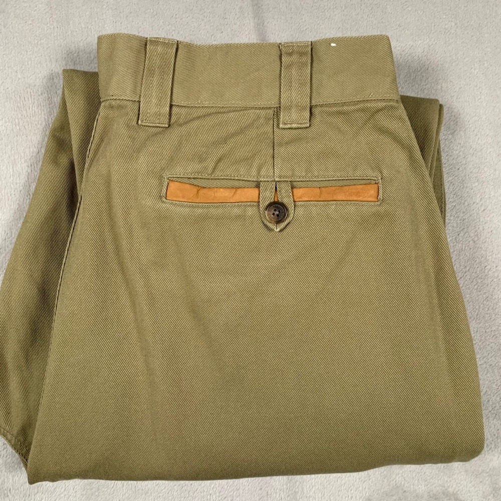 Orvis Field Pants Mens 34x29 Khaki Leather Trim Twill Hunting Trousers